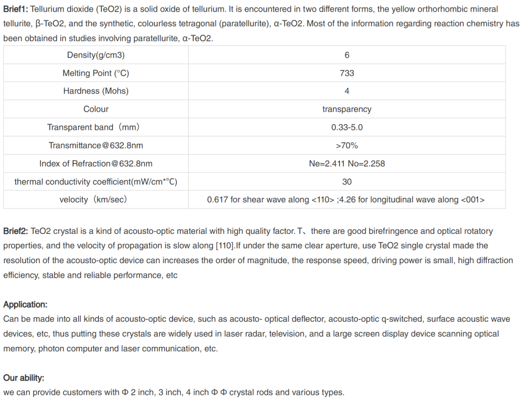 Teo2 Mineral Tellurium Dioxide (TeO₂) – ACA Technology Inc.